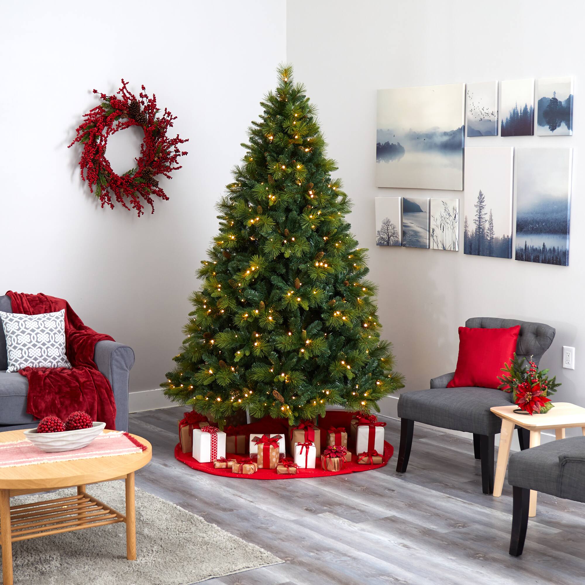7.5ft. Pre-Lit North Carolina Mixed Pine Artificial Christmas Tree, Warm White LED Lights